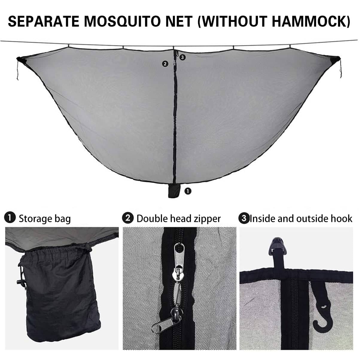 Hammock Mosquito Net Cover with Double-Head Zip - Olive Green - view 5