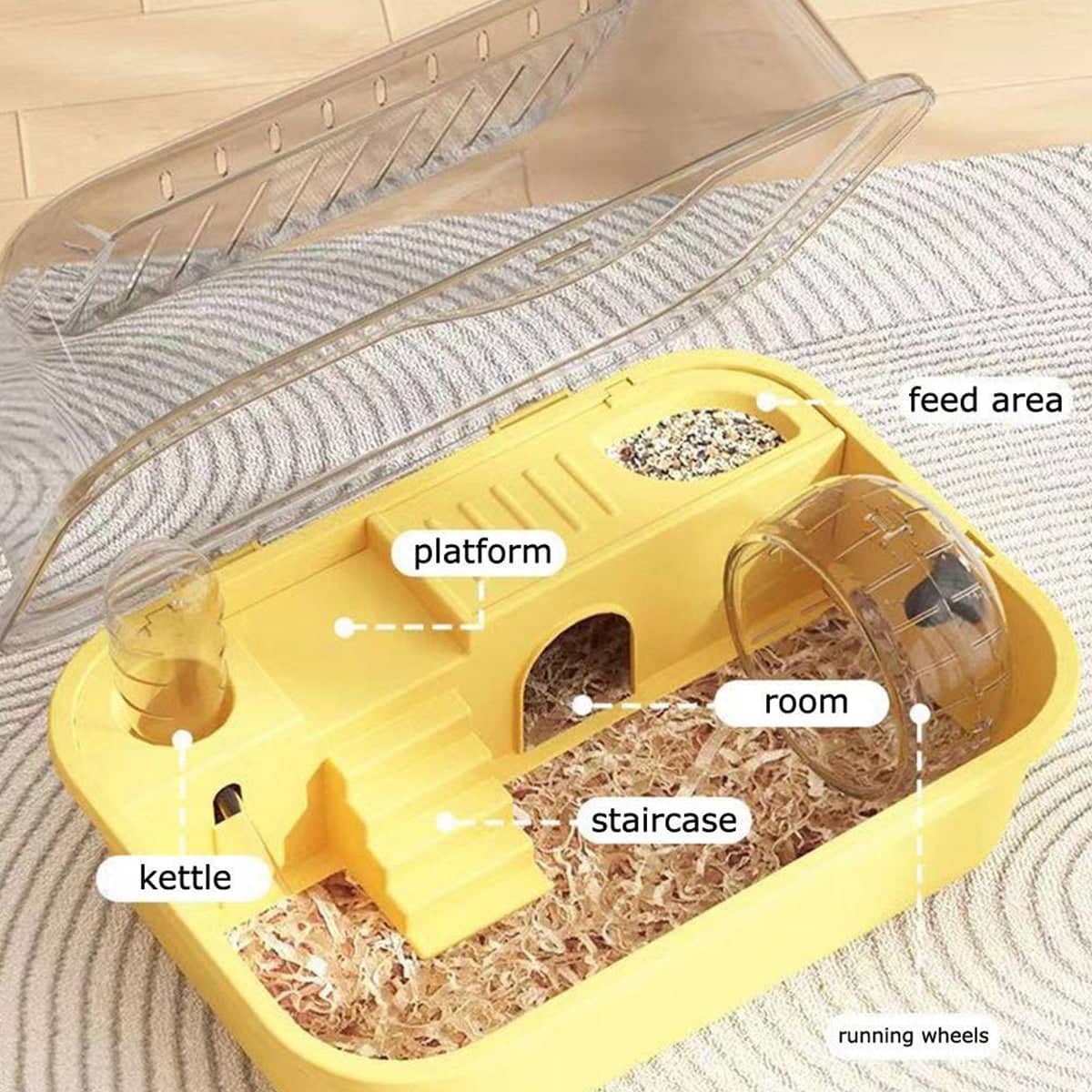 Hamster Cage with Acrylic Flip Top, Double Level 35 x 25 x 18.5cm - Yellow - view 5