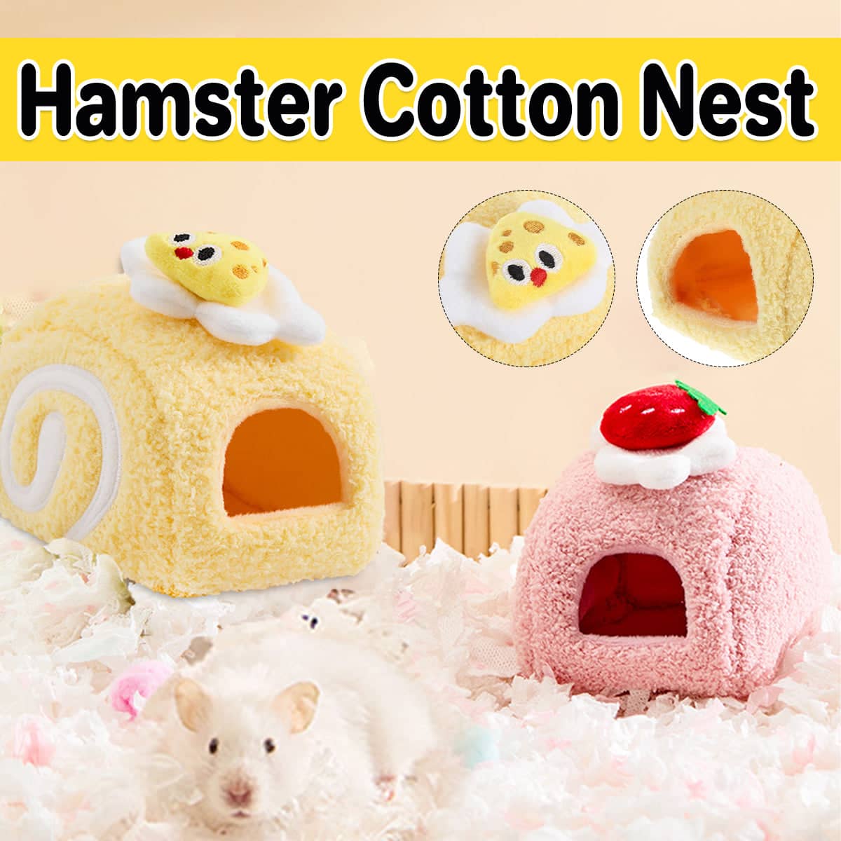 Hamster Cotton Nest Bed - Pink Strawberry Cake Roll - view 2