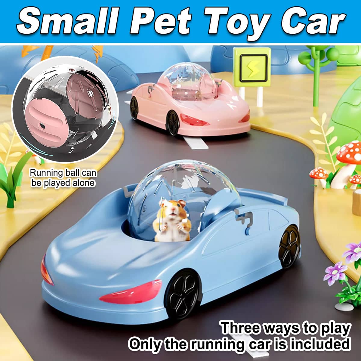 Hamster Running Car Toy with Detachable Exercise Ball - Pink - view 2