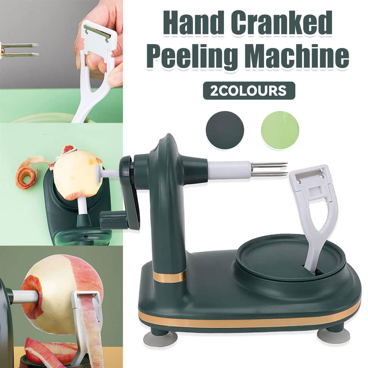 Hand Crank Apple and Potato Peeling Machine with Suction Base - Dark Green - view 2