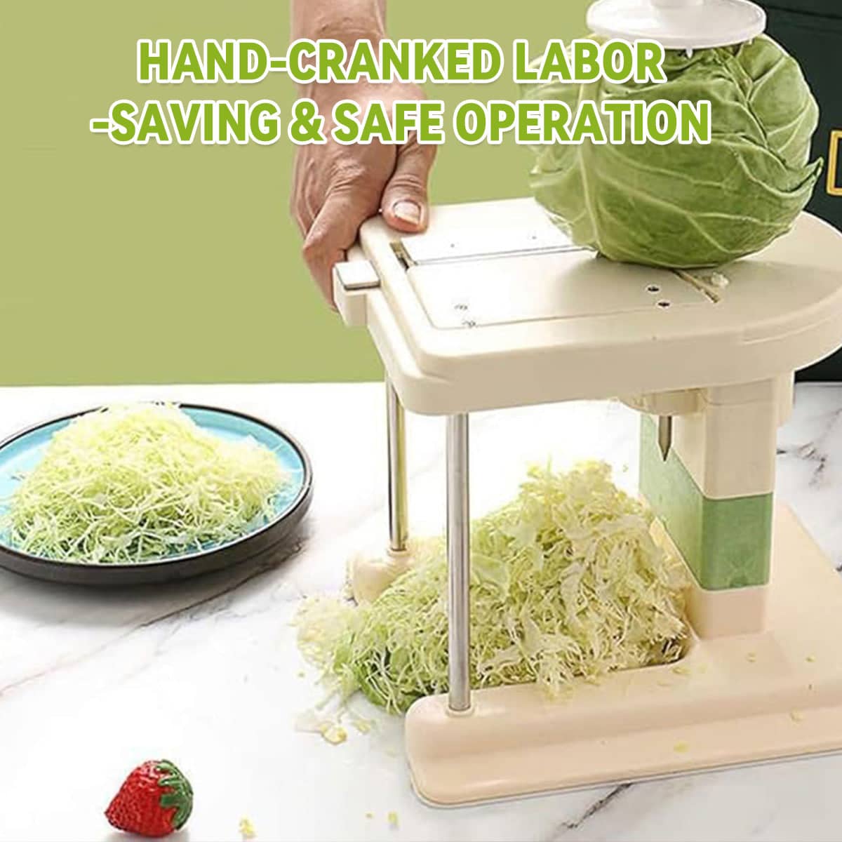 Hand Crank Vegetable Cutter and Cabbage Shredder - Cream and Green