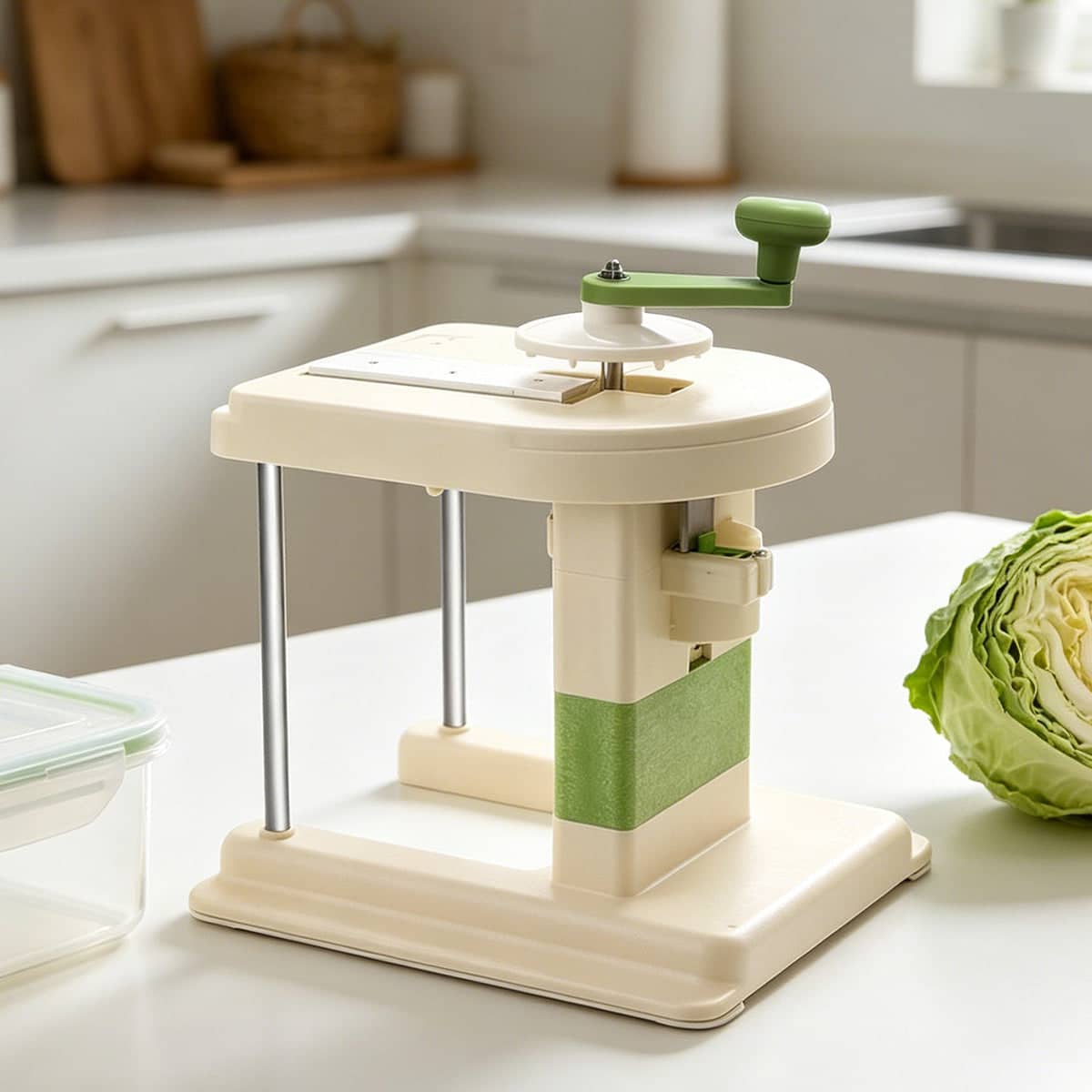 Hand Crank Vegetable Cutter and Cabbage Shredder - Cream and Green - view 5