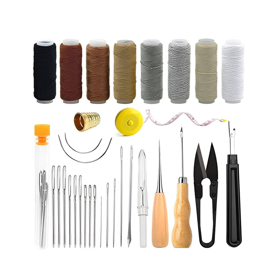 Hand Sewing Kit Canvas Leather Craft Big Eye Needles Cotton Thread - 31 Piece Set