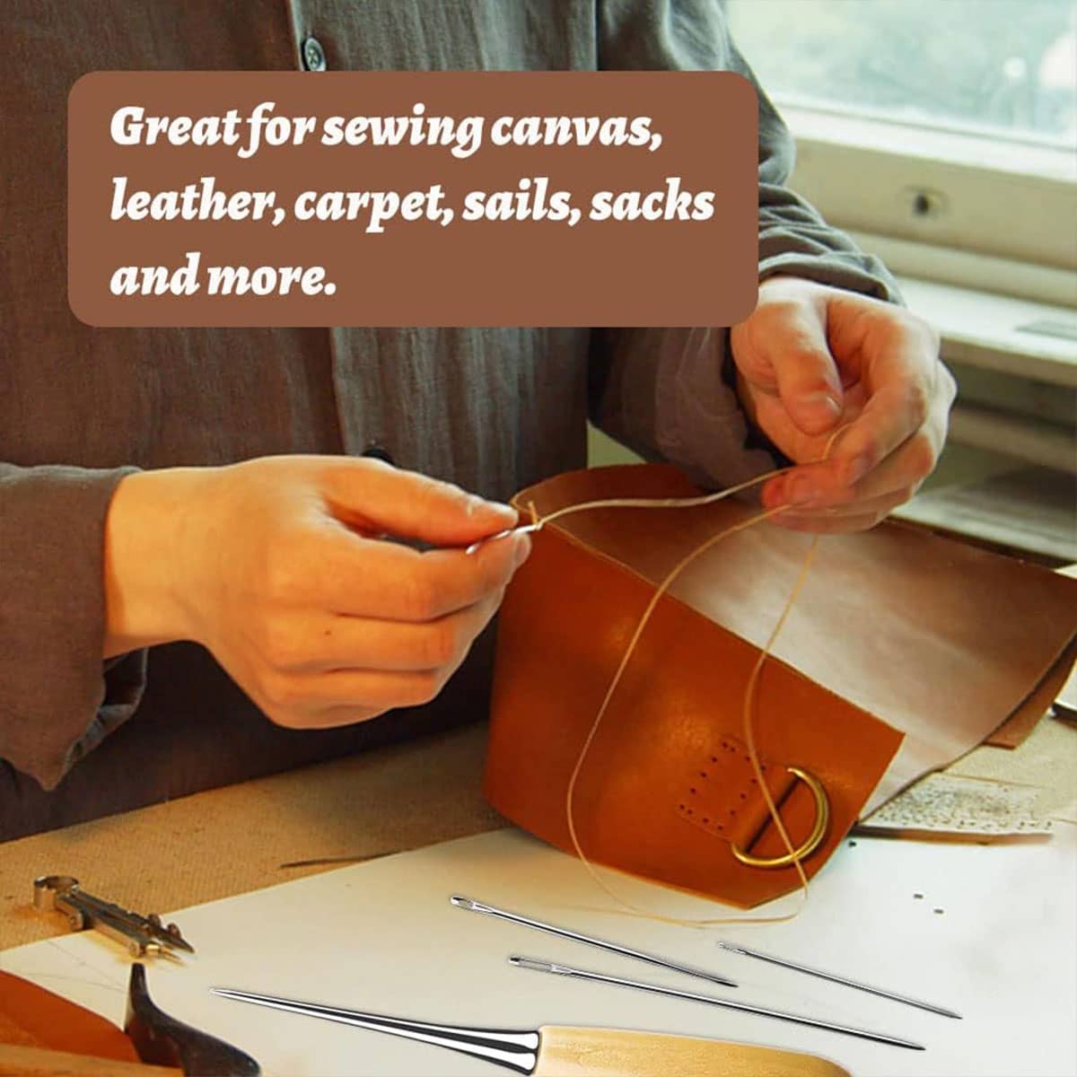 Hand Sewing Kit Canvas Leather Craft Big Eye Needles Cotton Thread - 31 Piece Set - view 5