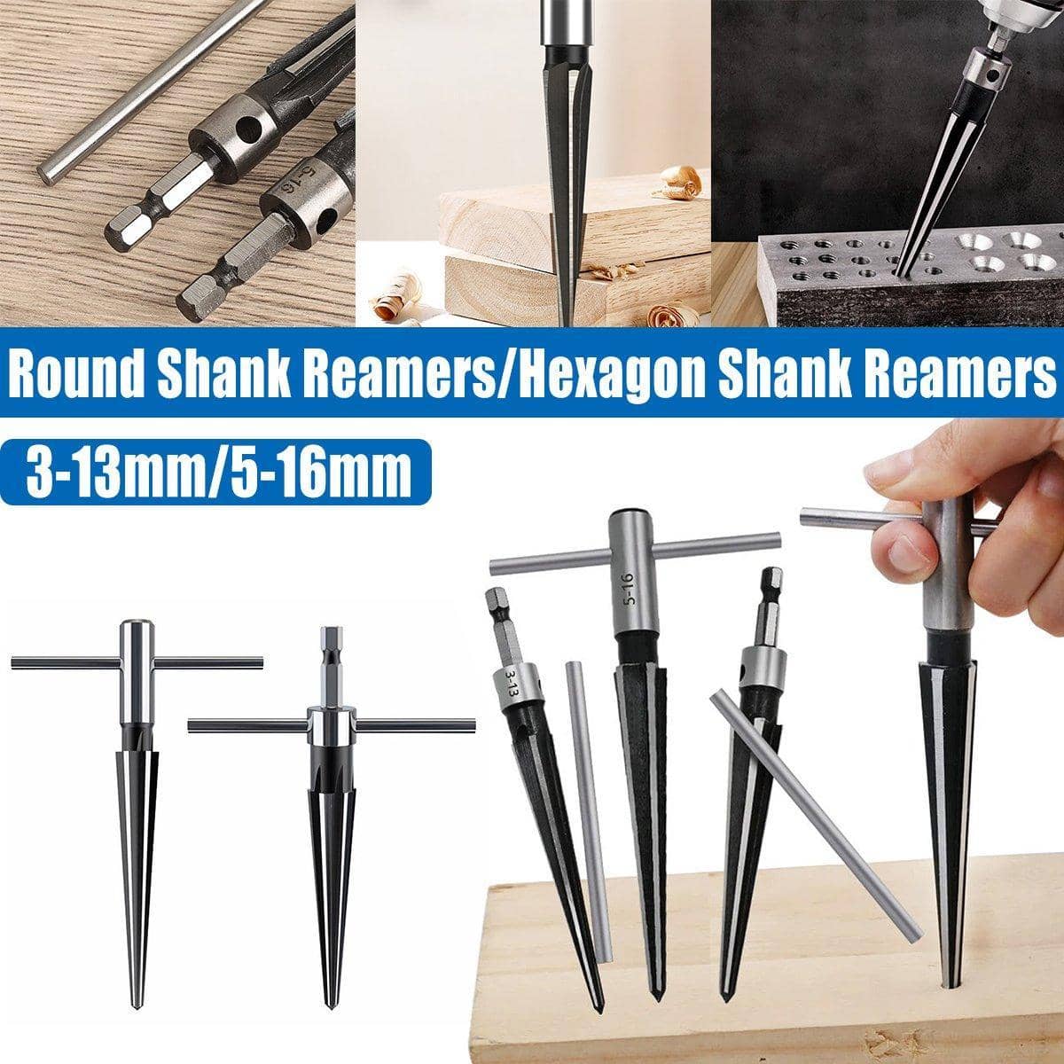 Hand Taper Reamer Tool with Hexagon Shank and T-Handle - 3-13 mm - view 2