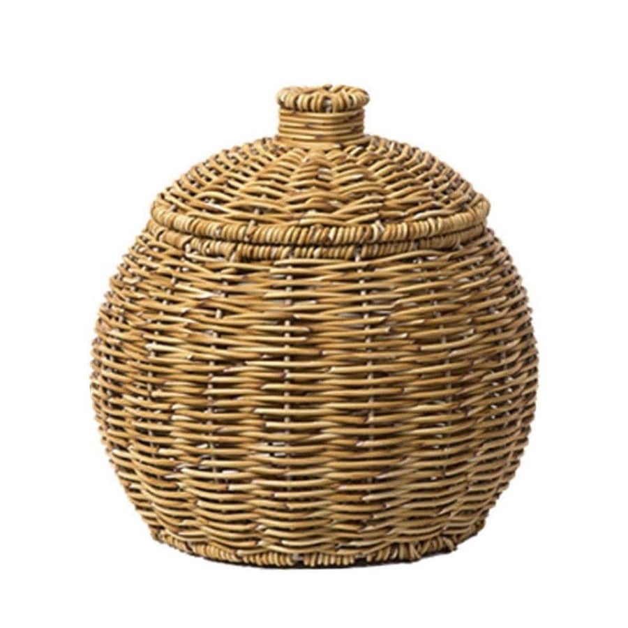 Hand Woven Imitation Rattan Storage Basket with Lid - Without Legs