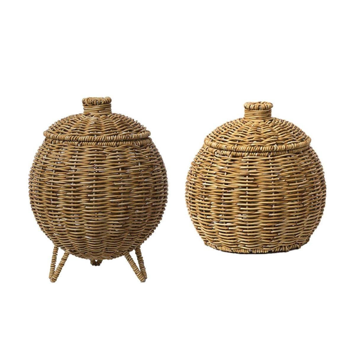 Hand Woven Imitation Rattan Storage Basket with Lid - Without Legs - view 3