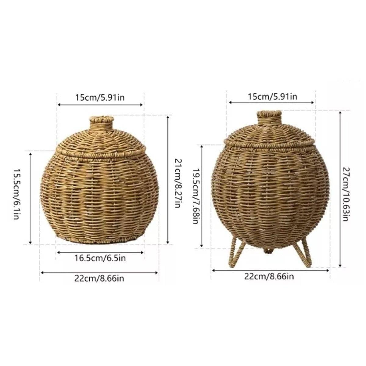 Hand Woven Imitation Rattan Storage Basket with Lid - Without Legs - view 4
