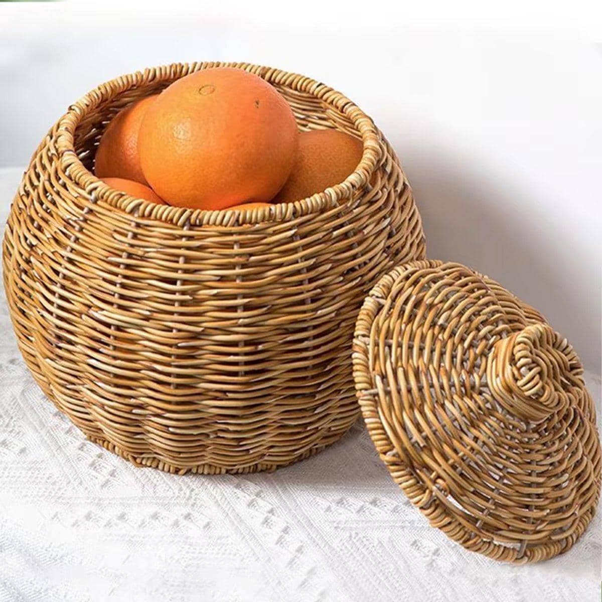 Hand Woven Imitation Rattan Storage Basket with Lid - Without Legs - view 5