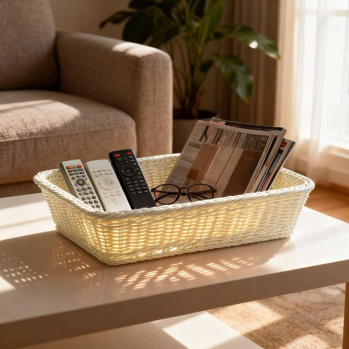 Hand Woven Rattan Style Baskets, Set of 6, Cream White - view 4