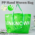 Hand Woven Shopping Tote Bags, Waterproof - Green, Pack of 5