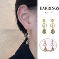 Handcrafted Geometric Earrings for Women, Gold Tone with Glass and Pearl