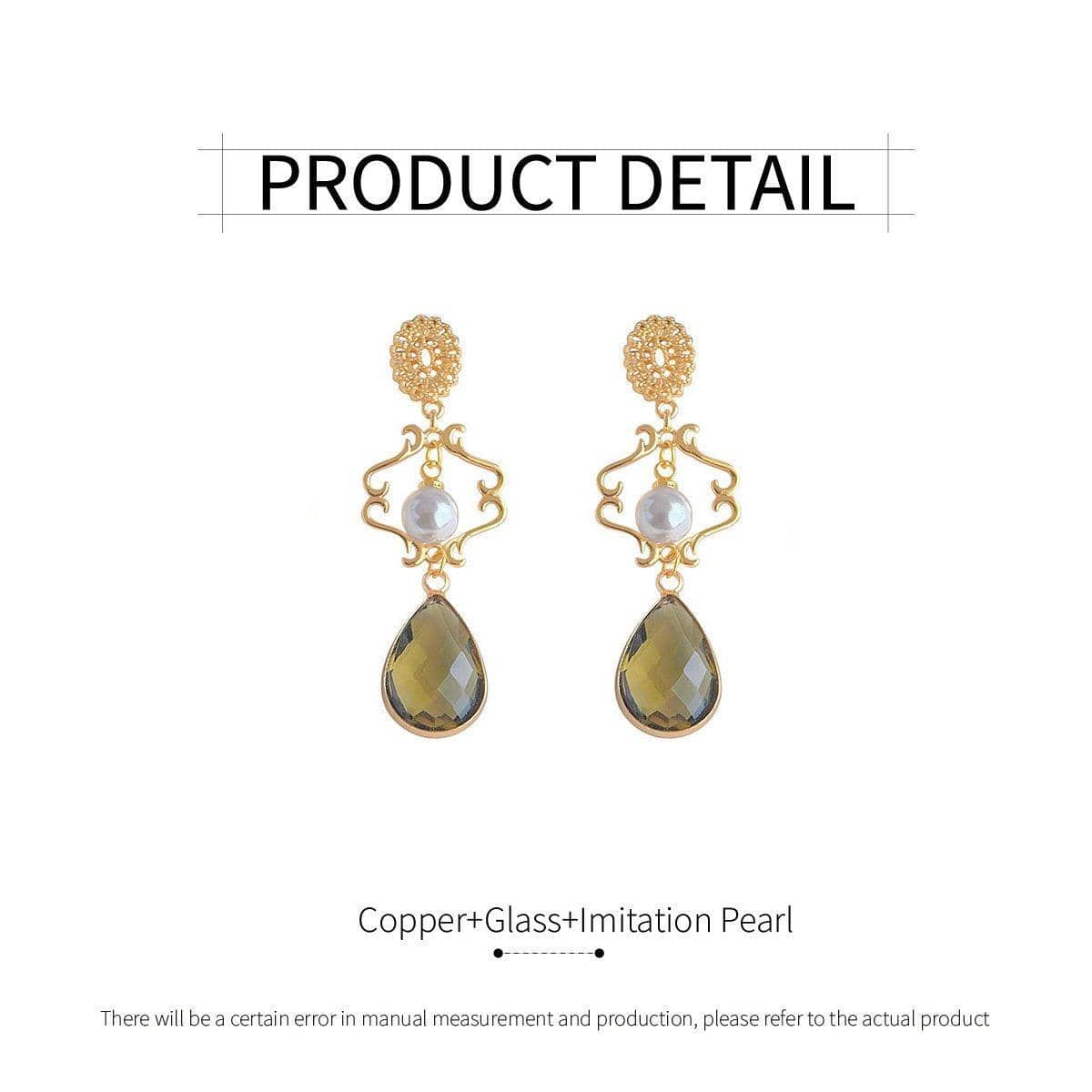 Handcrafted Geometric Earrings for Women, Gold Tone with Glass and Pearl - view 3