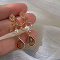 Handcrafted Geometric Earrings for Women, Gold Tone with Glass and Pearl - view 4