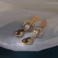 Handcrafted Geometric Earrings for Women, Gold Tone with Glass and Pearl - view 5