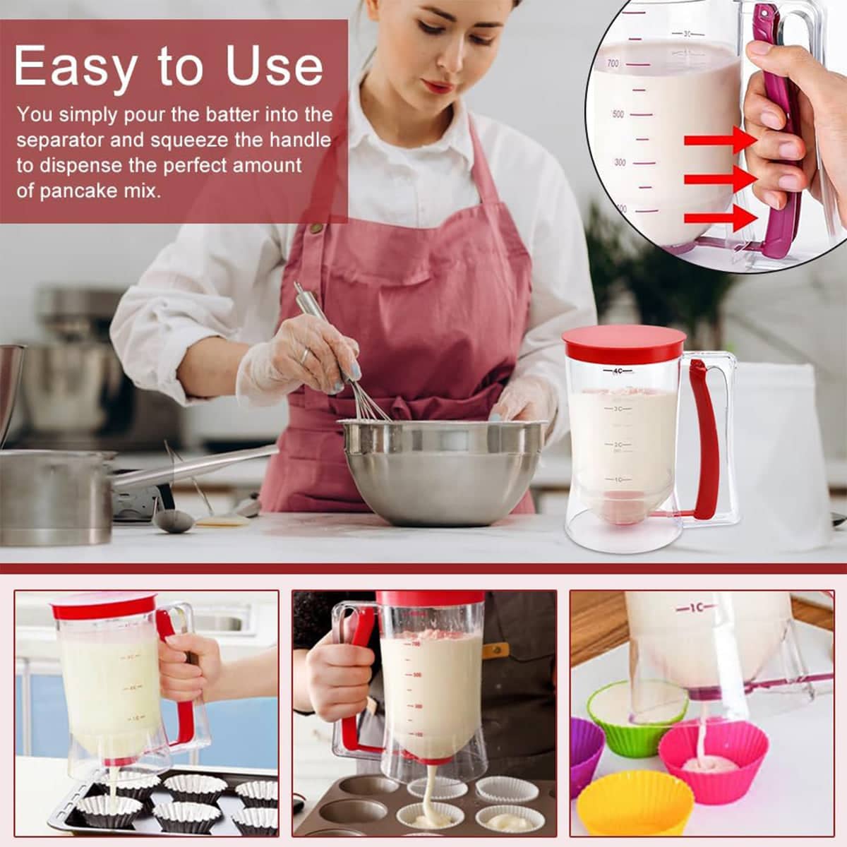 Handheld Batter Dispenser with Measuring Markings and Lid - Purple - view 5