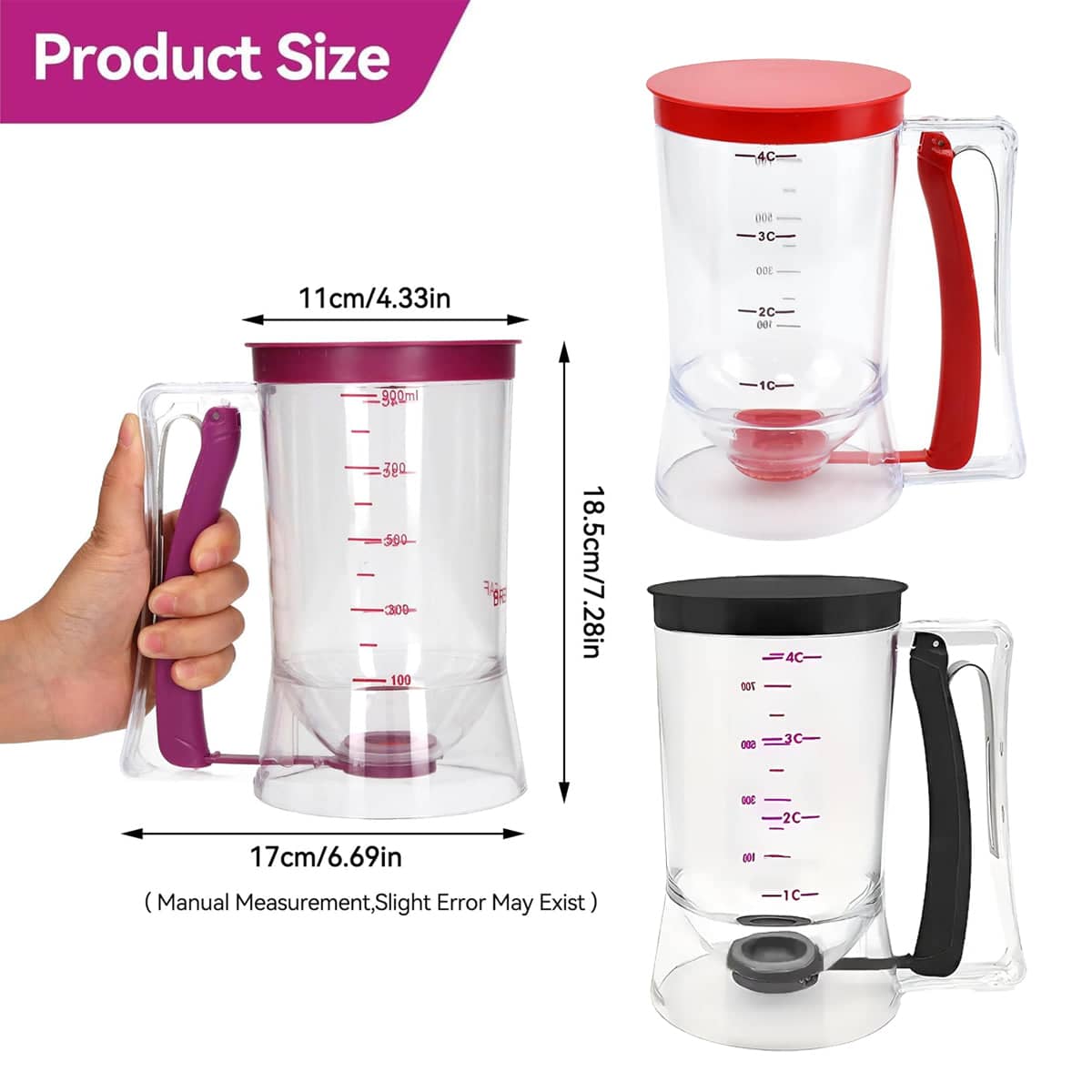 Handheld Batter Dispenser with Measuring Markings and Lid - Red - view 4