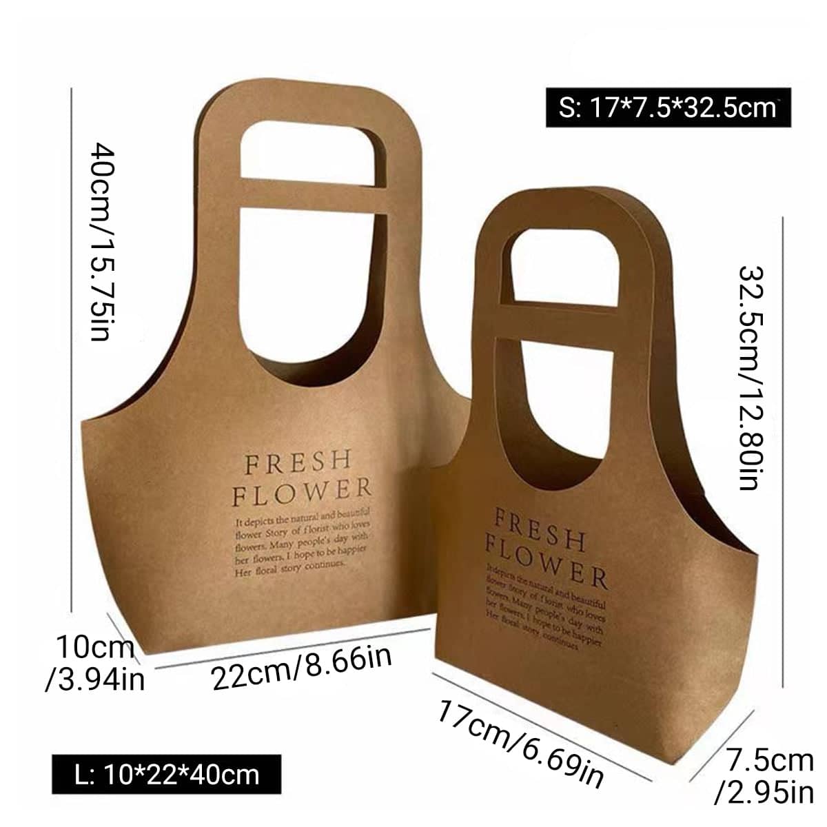 Handheld Kraft Paper Flower Bags, Pack of 10 - Kraft Brown, Large (22 x 10 x 40 cm) - view 3