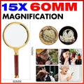Handheld Magnifying Glass, 15x Magnification, 60mm Lens - Gold