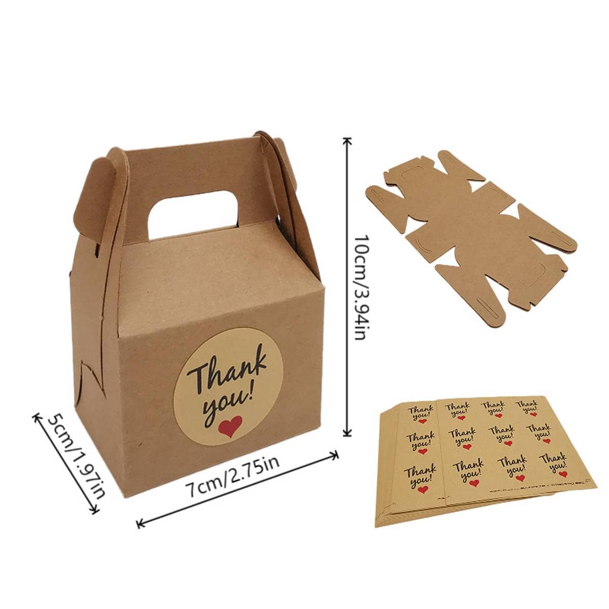 Handheld Paper Gift Boxes with Thank You Stickers, Pack of 3 - Red - view 4