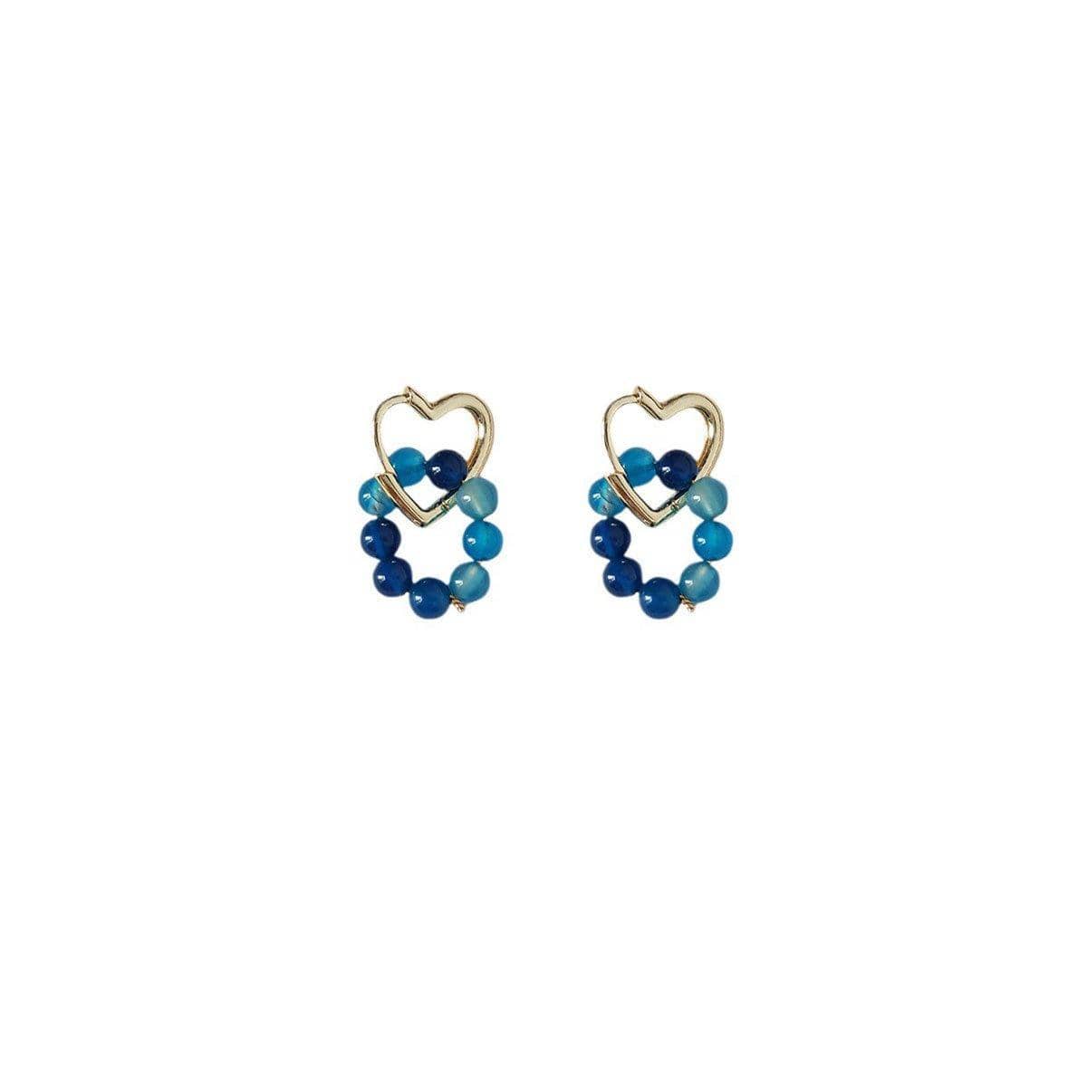 Handmade Blue Bead Heart Earrings for Women, Copper Fashion Jewellery - view 2