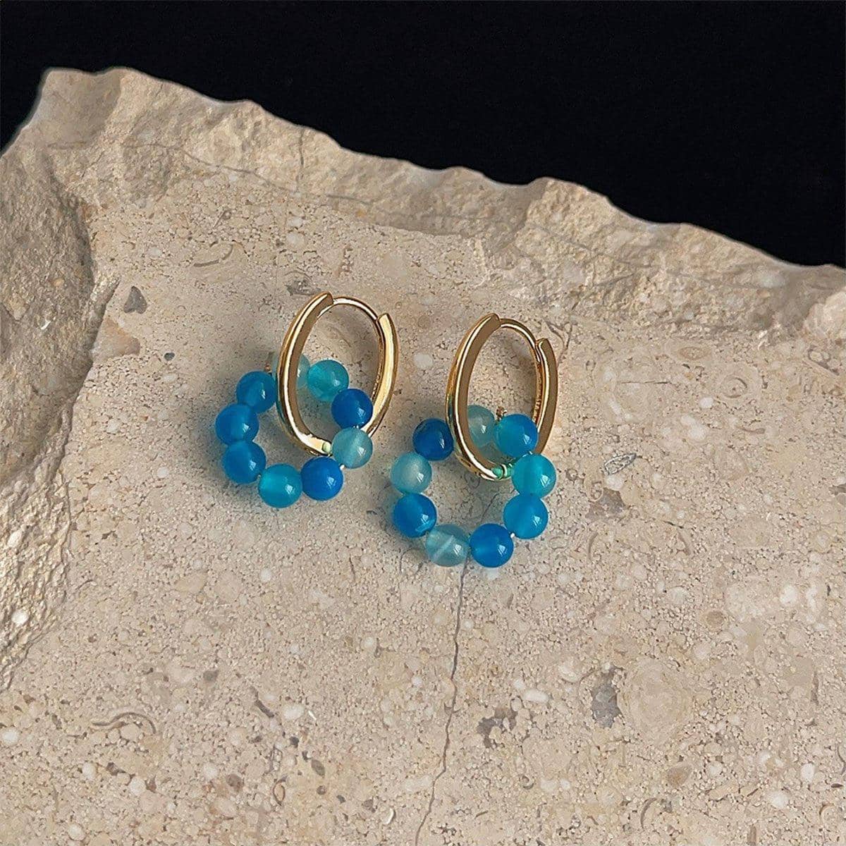Handmade Blue Bead Heart Earrings for Women, Copper Fashion Jewellery - view 4