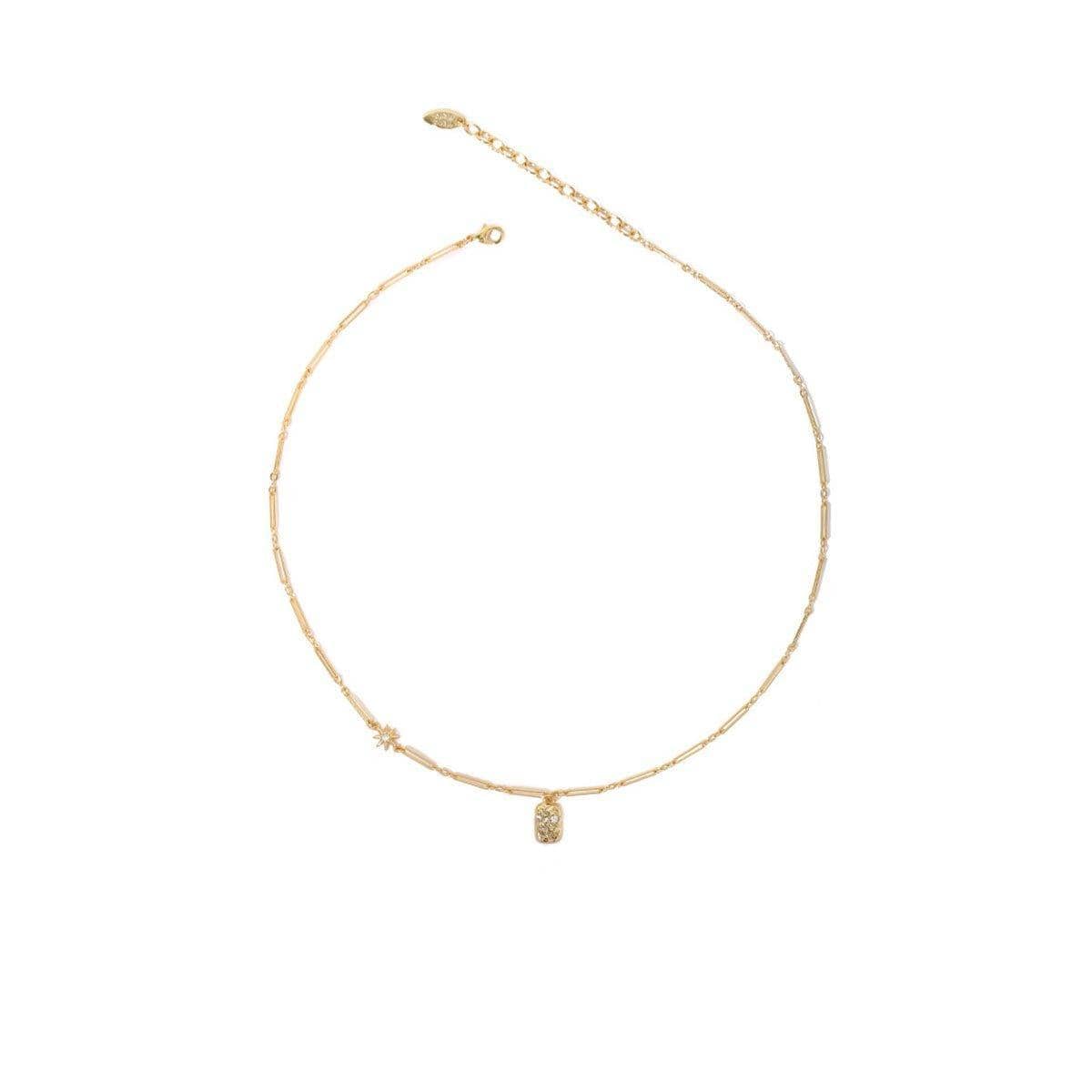 Handmade Clavicle Chain Necklace with Square Pendant - Gold