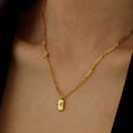 Handmade Clavicle Chain Necklace with Square Pendant - Silver - view 5