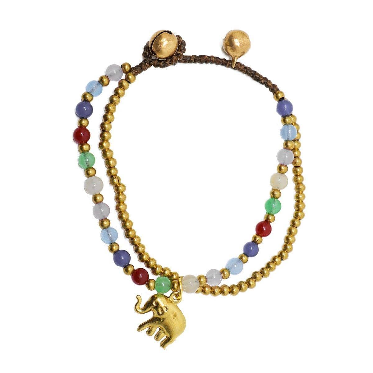 Handmade Ethnic Elephant Charm Bracelet with Multicolour Stone Beads - view 2