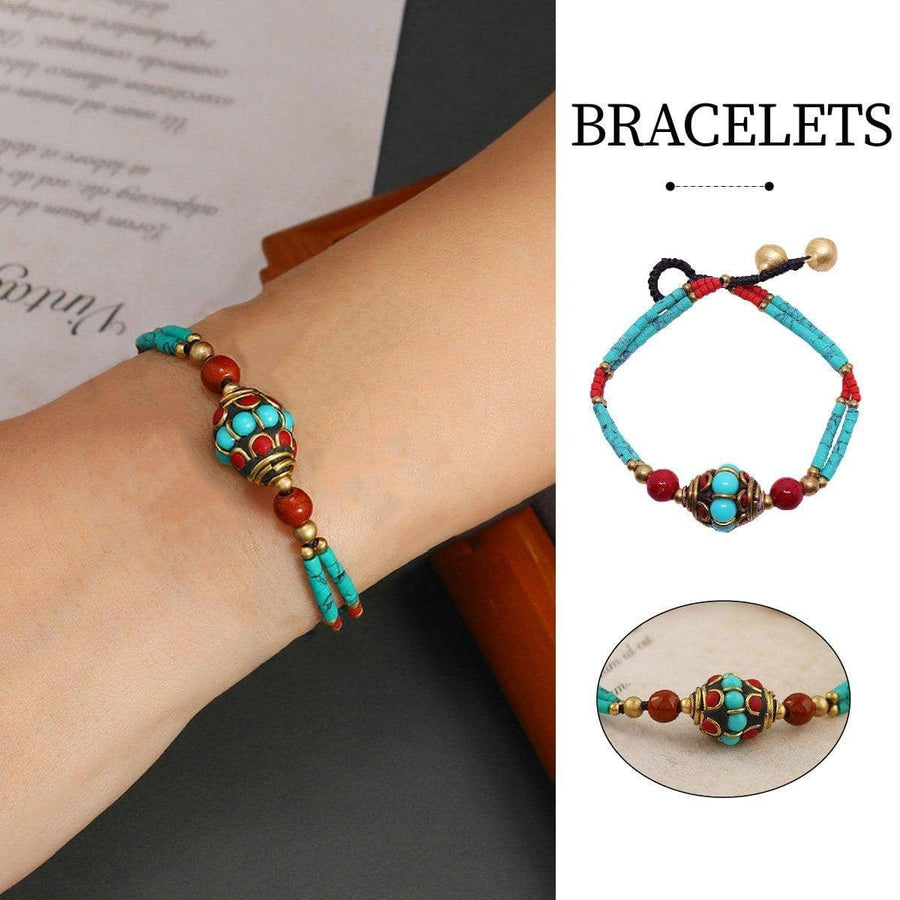 Handmade Ethnic Style Bead Bracelet - Multicolour Stones and Sky Beads