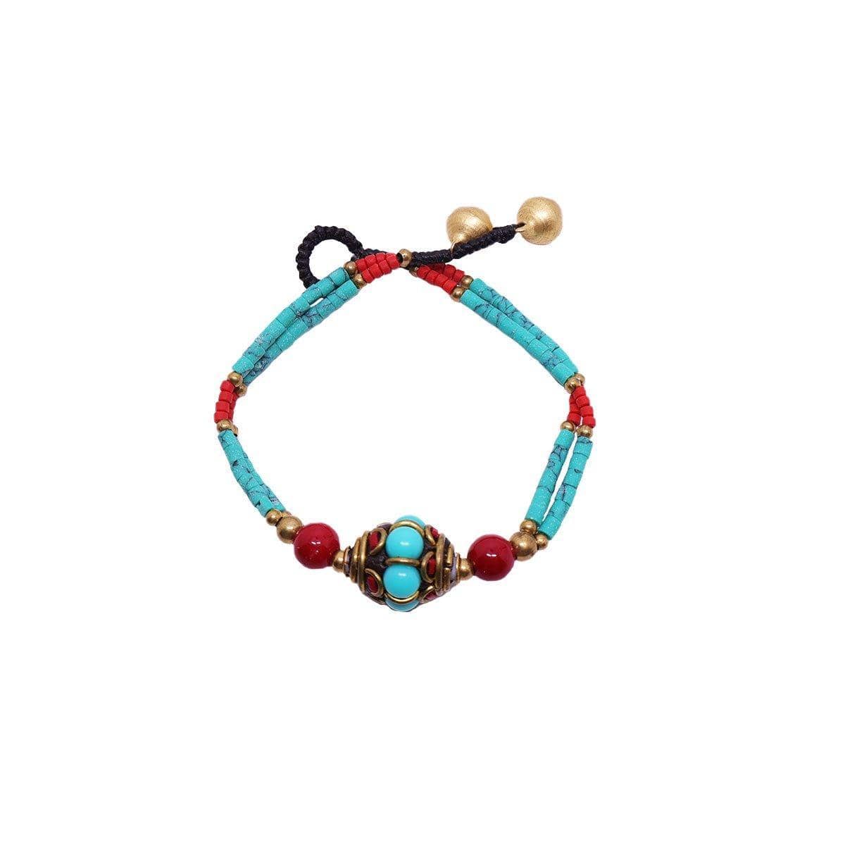 Handmade Ethnic Style Bead Bracelet - Multicolour Stones and Sky Beads - view 2