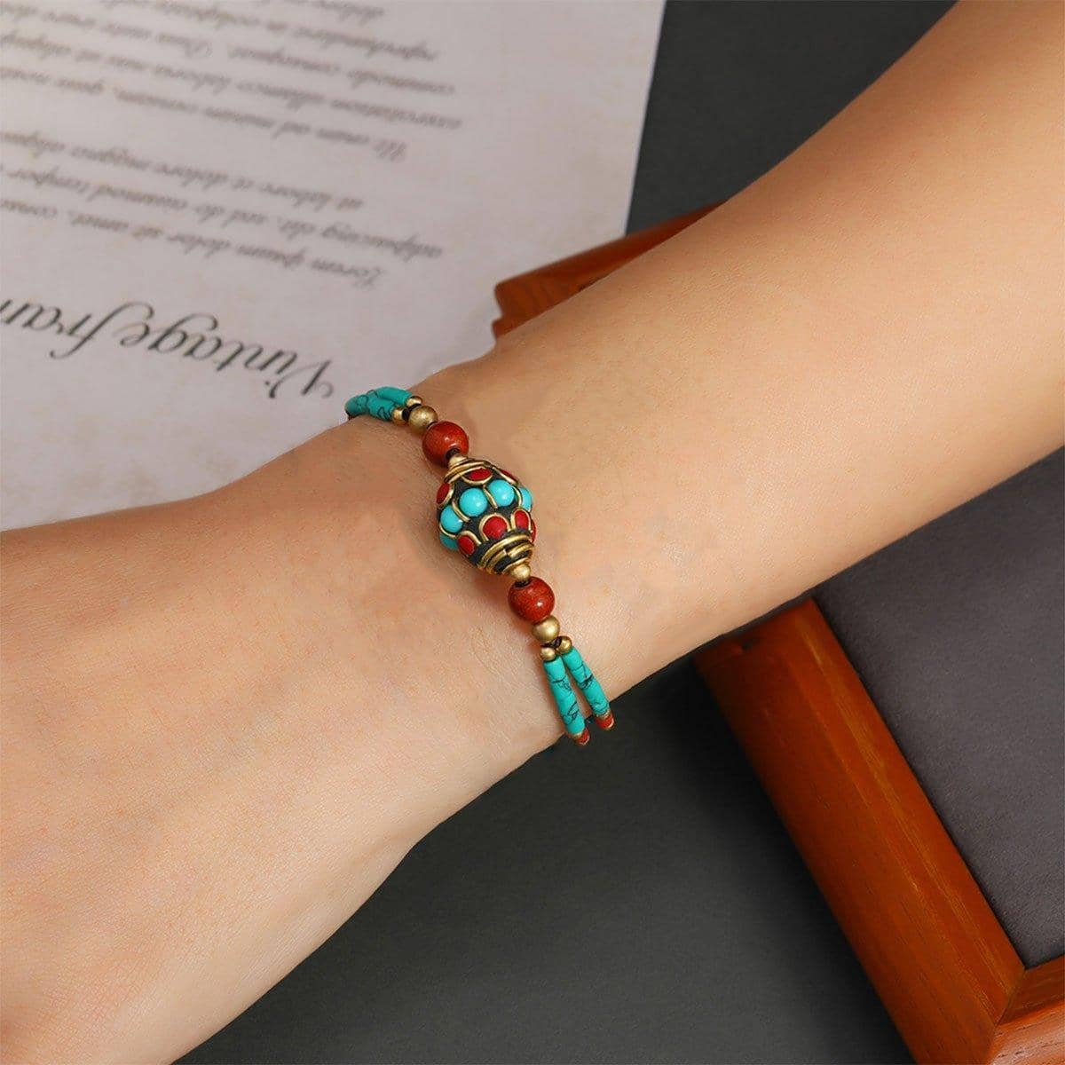Handmade Ethnic Style Bead Bracelet - Multicolour Stones and Sky Beads - view 5