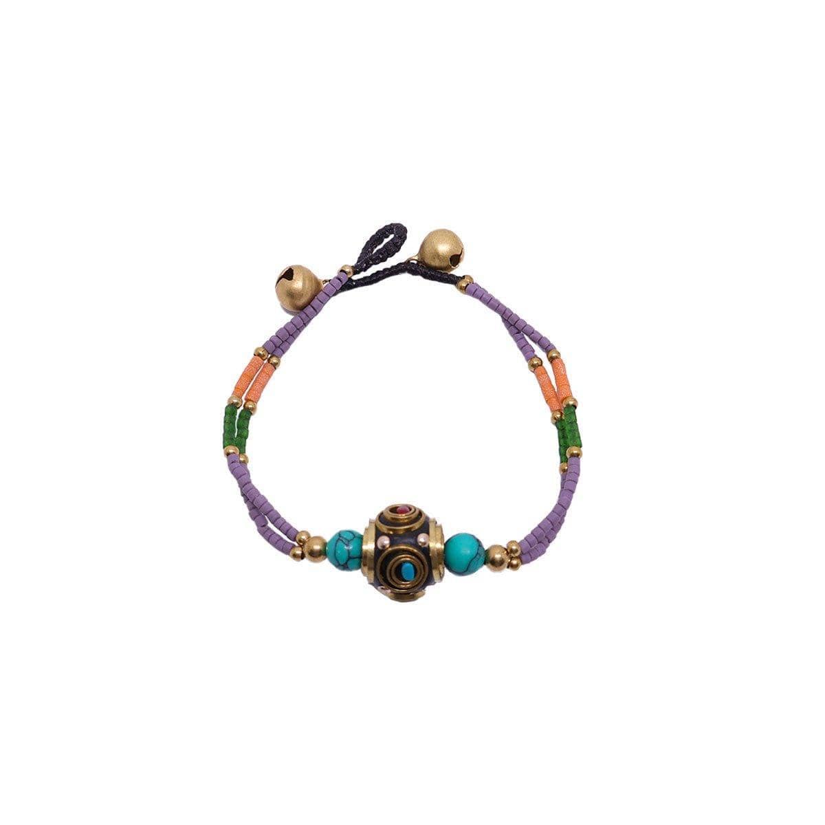 Handmade Ethnic Style Beaded Bracelet with Multicolour Stones and Sky Beads - view 2