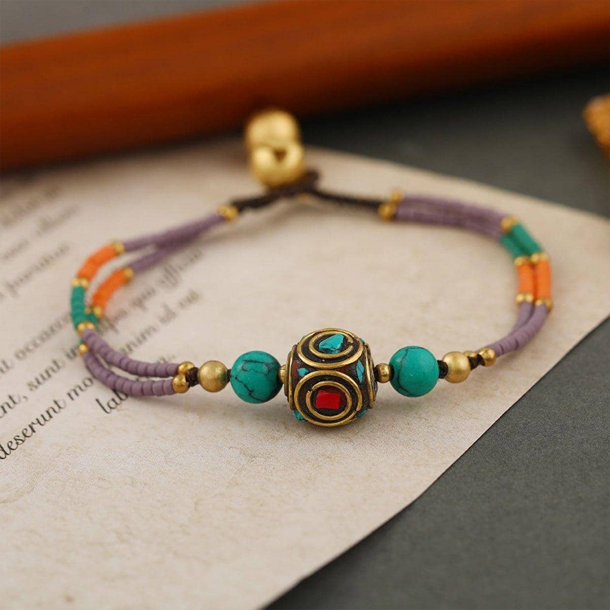 Handmade Ethnic Style Beaded Bracelet with Multicolour Stones and Sky Beads - view 4