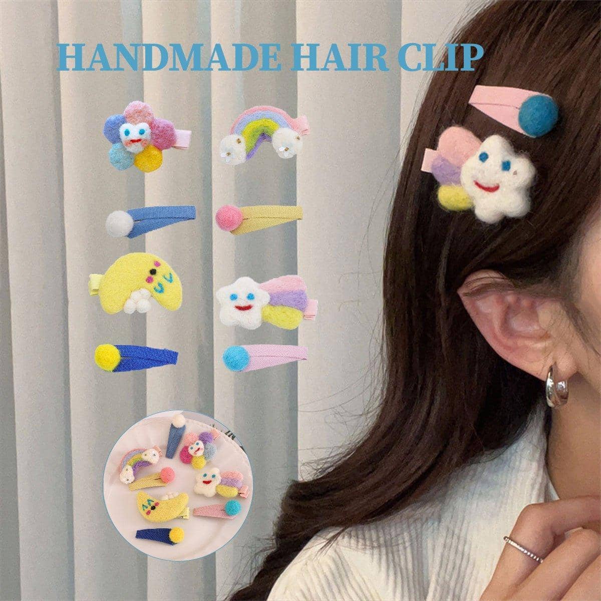 Handmade Felt Hair Clips - Smiling Pastel Flower - view 2