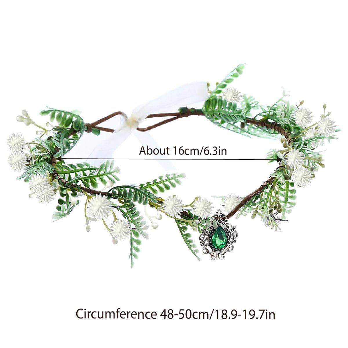 Handmade Flower Crown Headband with Pendant, White and Green Fairy Elf Headpiece - view 3
