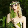 Handmade Flower Crown Headband with Pendant, White and Green Fairy Elf Headpiece - view 4