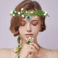 Handmade Flower Crown Headband with Pendant, White and Green Fairy Elf Headpiece - view 5