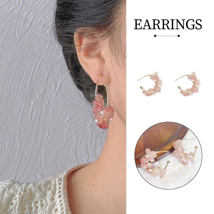 Handmade Pink Crystal and Imitation Pearl Hoop Earrings for Women and Girls