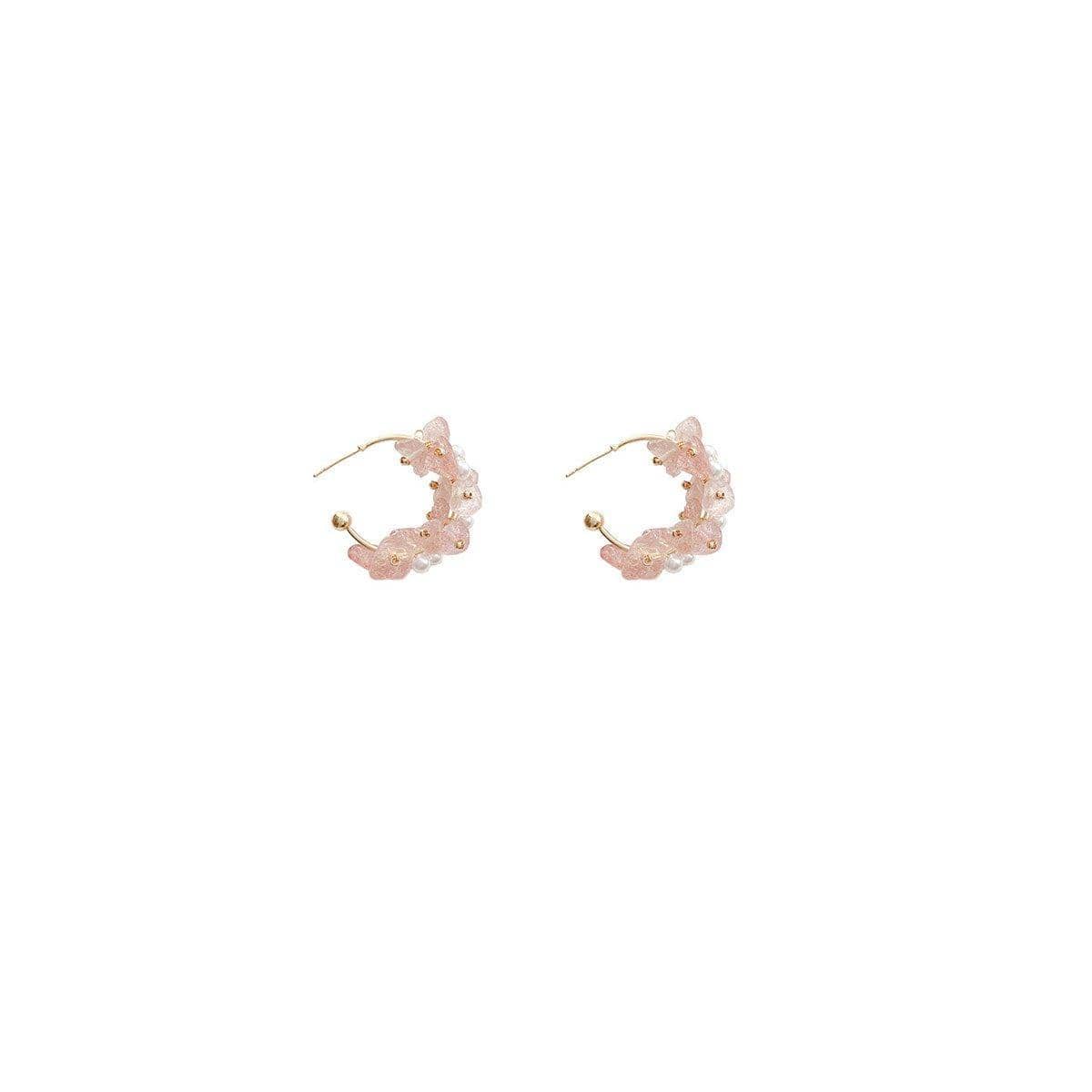 Handmade Pink Crystal and Imitation Pearl Hoop Earrings for Women and Girls - view 2