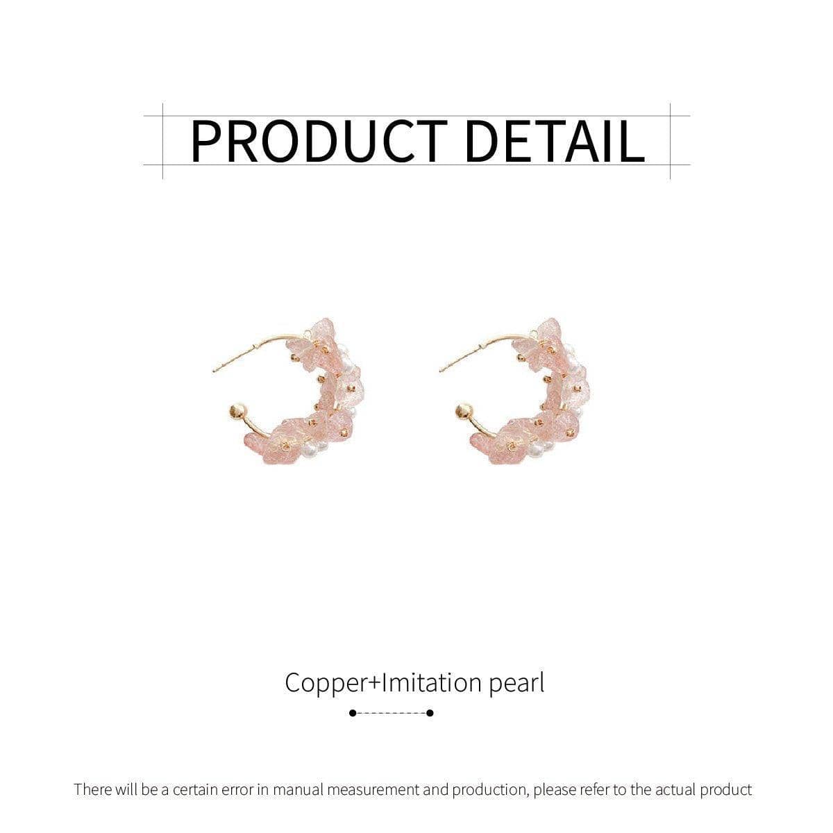 Handmade Pink Crystal and Imitation Pearl Hoop Earrings for Women and Girls - view 3