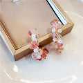 Handmade Pink Crystal and Imitation Pearl Hoop Earrings for Women and Girls - view 5