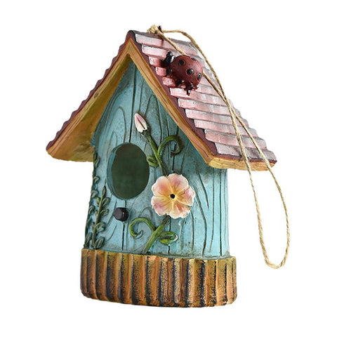 Handmade Resin Birdhouse, Hanging Garden Decoration - Blue