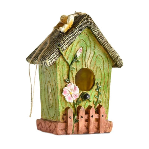 Handmade Resin Birdhouse, Hanging Garden Decoration - Green