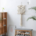 Handmade White Macrame Owl Wall Hanging Boho Cotton Rope Tapestry - view 5
