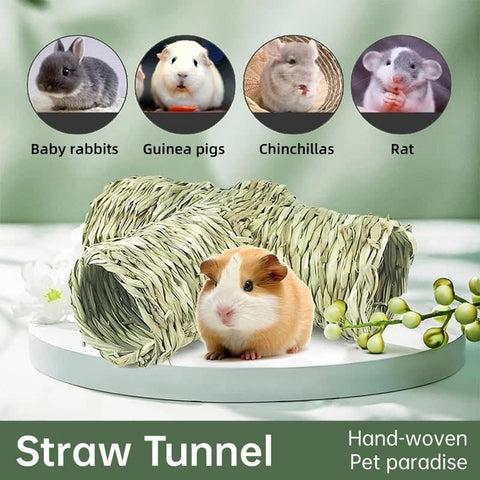Handmade Woven Grass T-Shape Tunnel Hideout for Hamsters and Guinea Pigs