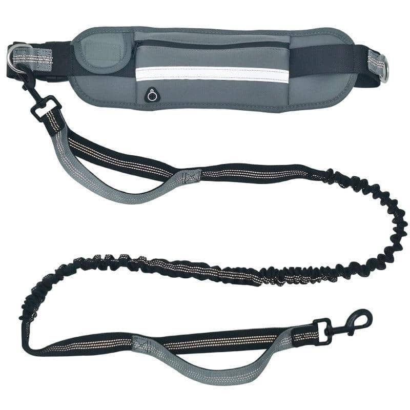 Hands Free Dog Leash with Adjustable Waist Belt Bag for Walking and Running - Black and Grey