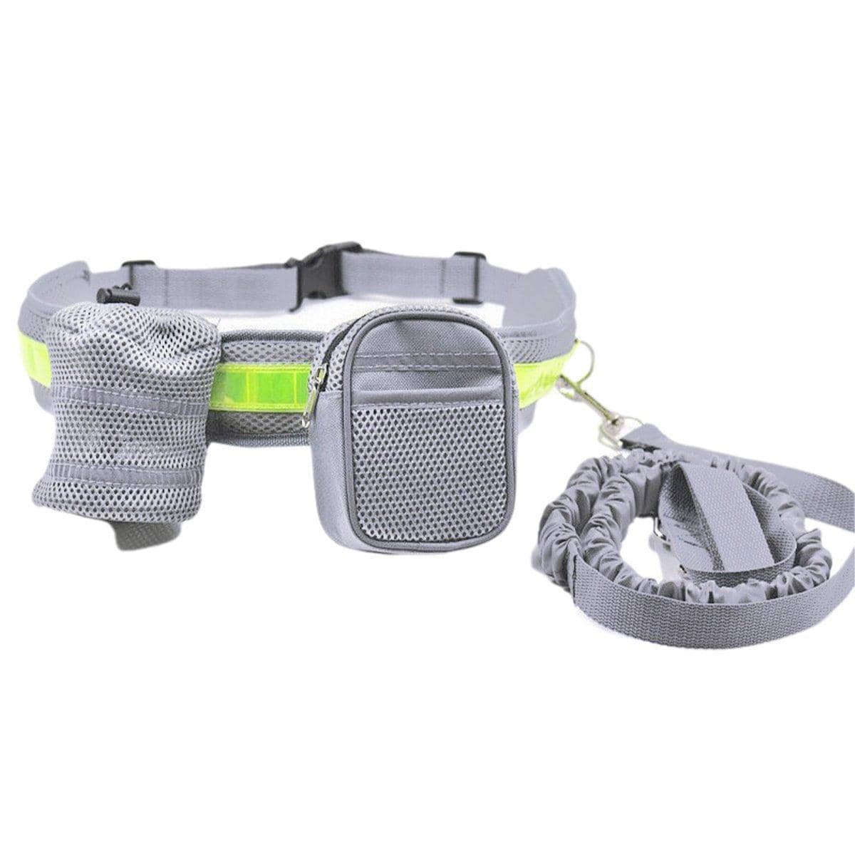 Hands-Free Dog Running Belt with Reflective Waist Pack and Bungee Leash - Grey