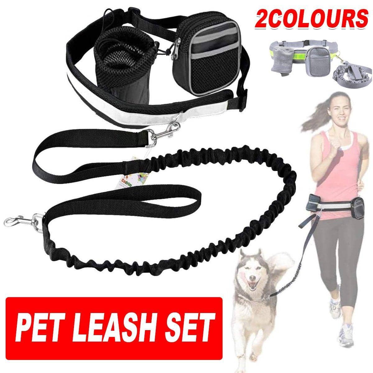 Hands-Free Dog Running Belt with Reflective Waist Pack and Bungee Leash - Grey - view 2